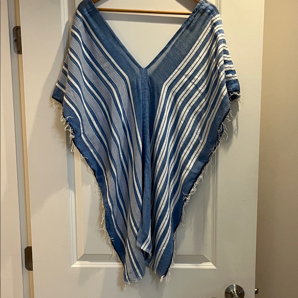 Lemlem Blue and White Striped Swim Coverup Caftan